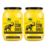 100% Pure A2 Desi Cow Ghee By Healthy Roots | Natural & Healthy Gir Cow Cultured Desi Ghee For Overall Health | 1 Litre (500ml * 2) 33.8 Ounce | Jar Pack
